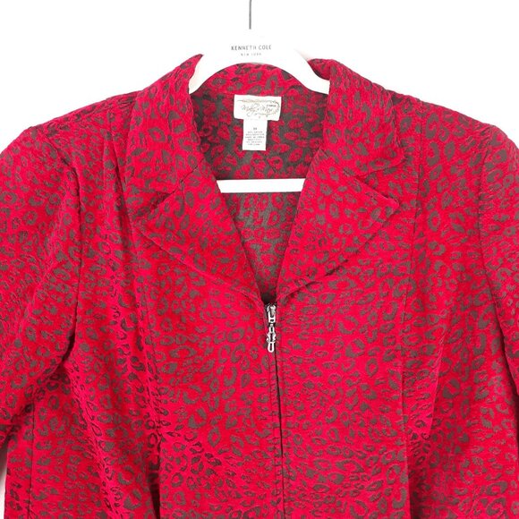 Molly & Max Red & Black Leopard Print Zip-Up Womens Blazer Jacket‎ 1X - Picture 3 of 10